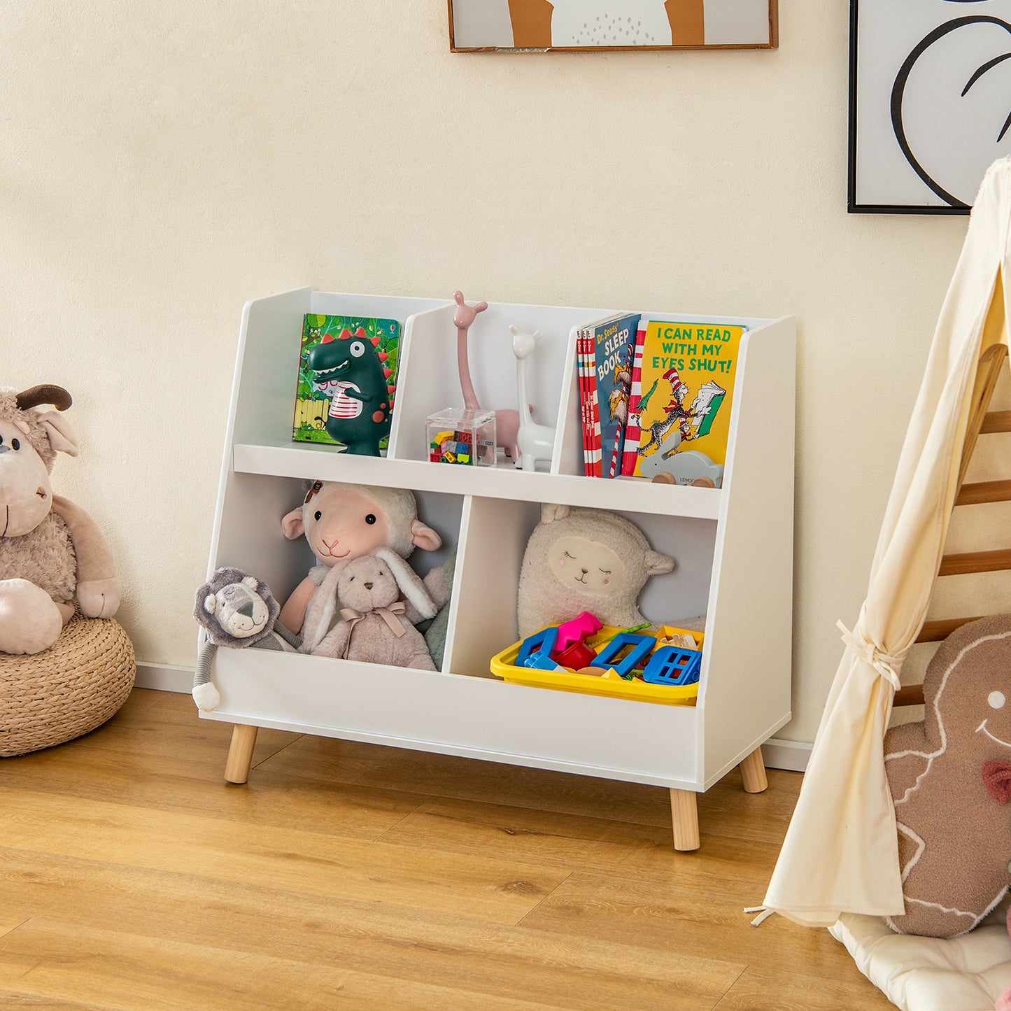 5-Cube Kids Bookshelf and Toy Organizer with Anti-Tipping Kits-White Kids Crystal