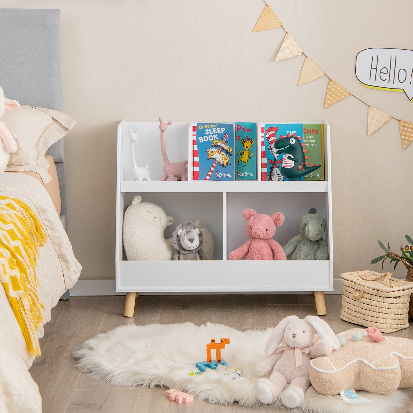 5-Cube Kids Bookshelf and Toy Organizer with Anti-Tipping Kits-White Kids Crystal