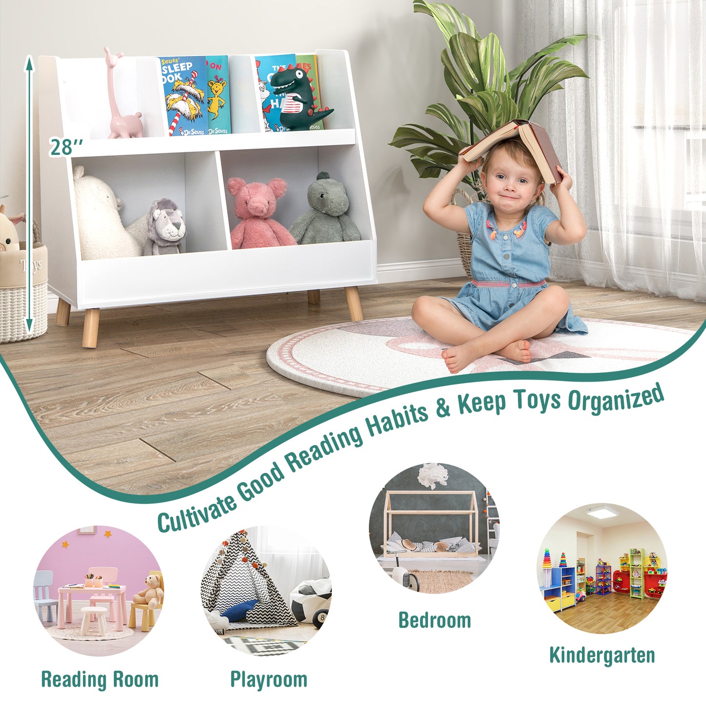 5-Cube Kids Bookshelf and Toy Organizer with Anti-Tipping Kits-White Kids Crystal