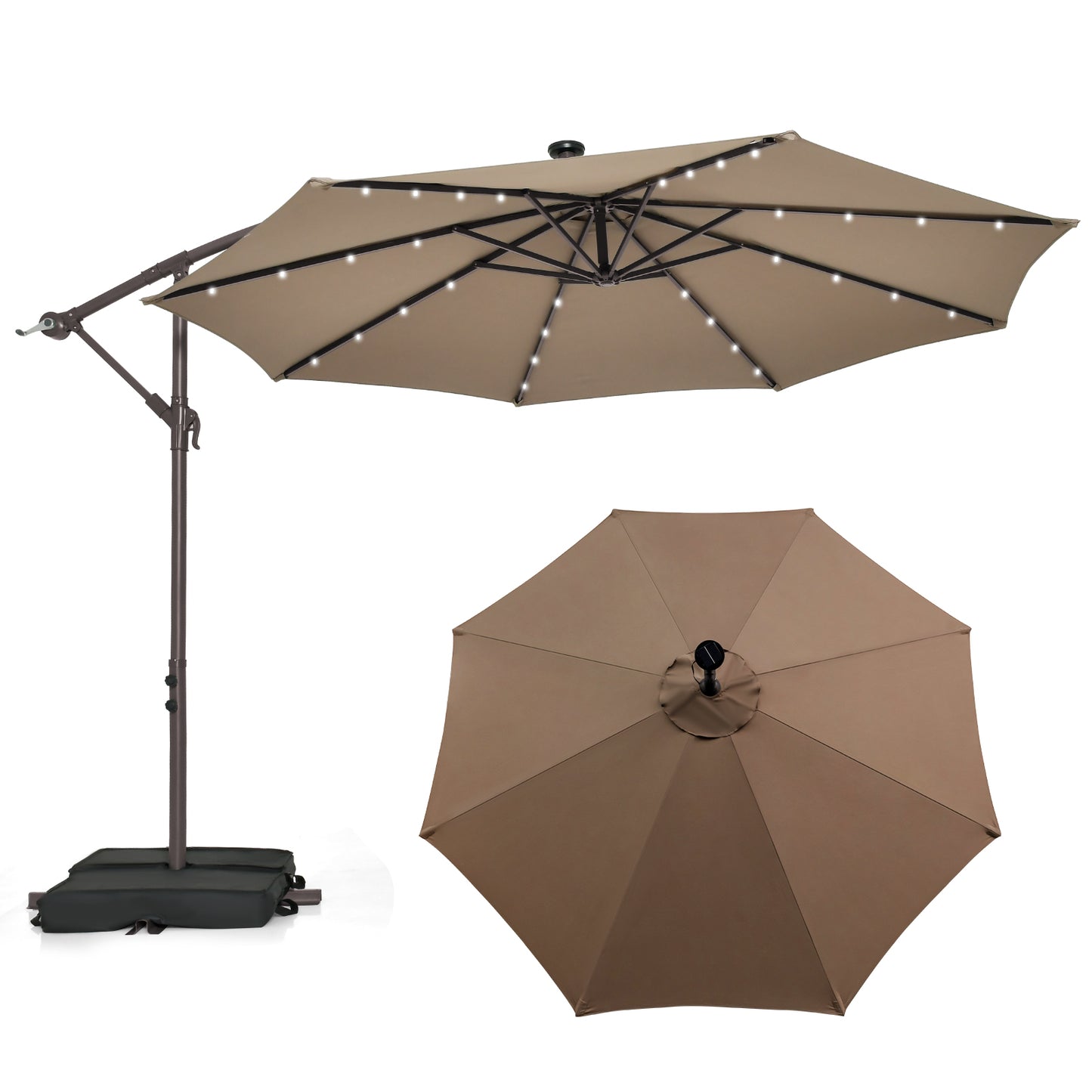 10 Feet Cantilever Umbrella with 32 LED Lights and Solar Panel Batteries-Tan Kids Crystal