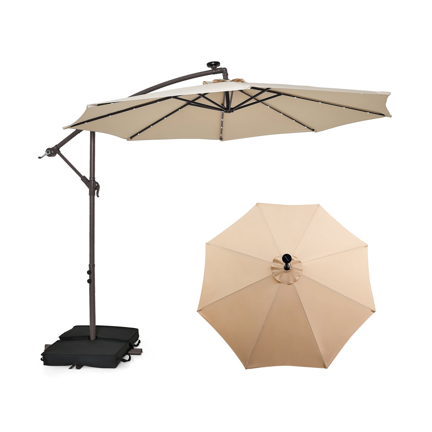 10 Feet Cantilever Umbrella with 32 LED Lights and Solar Panel Batteries-Beige Kids Crystal