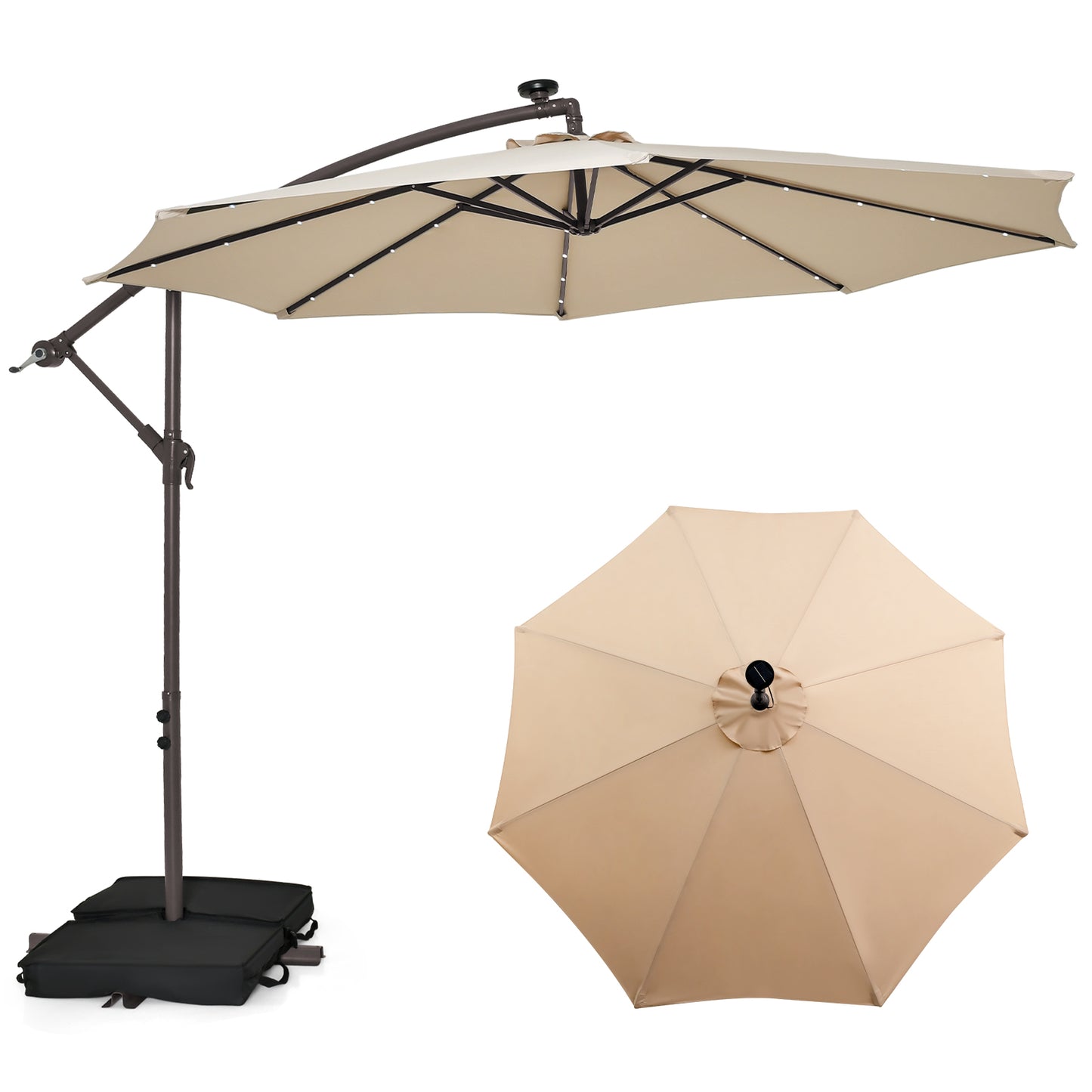 10 Feet Cantilever Umbrella with 32 LED Lights and Solar Panel Batteries-Beige Kids Crystal