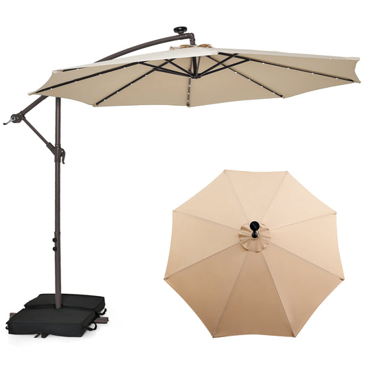 10 Feet Cantilever Umbrella with 32 LED Lights and Solar Panel Batteries-Beige Kids Crystal