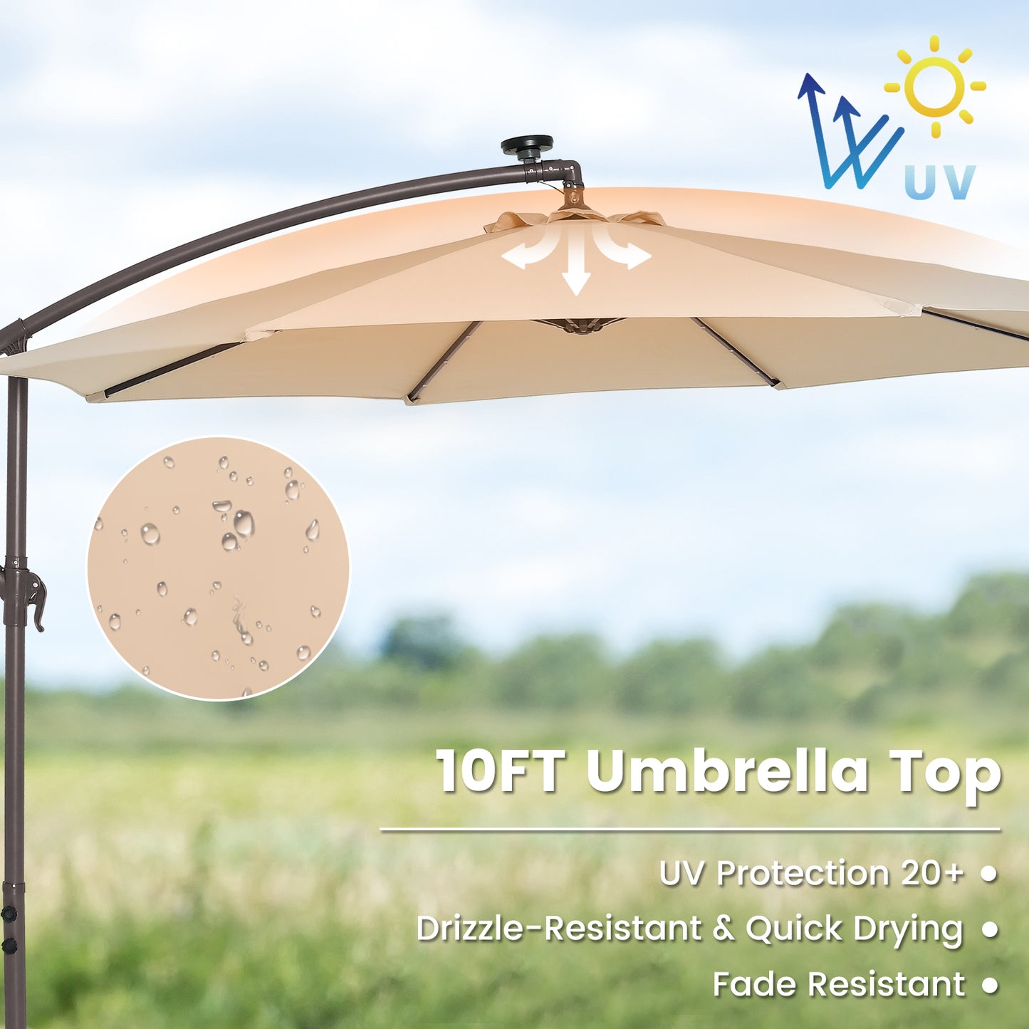 10 Feet Cantilever Umbrella with 32 LED Lights and Solar Panel Batteries-Beige Kids Crystal