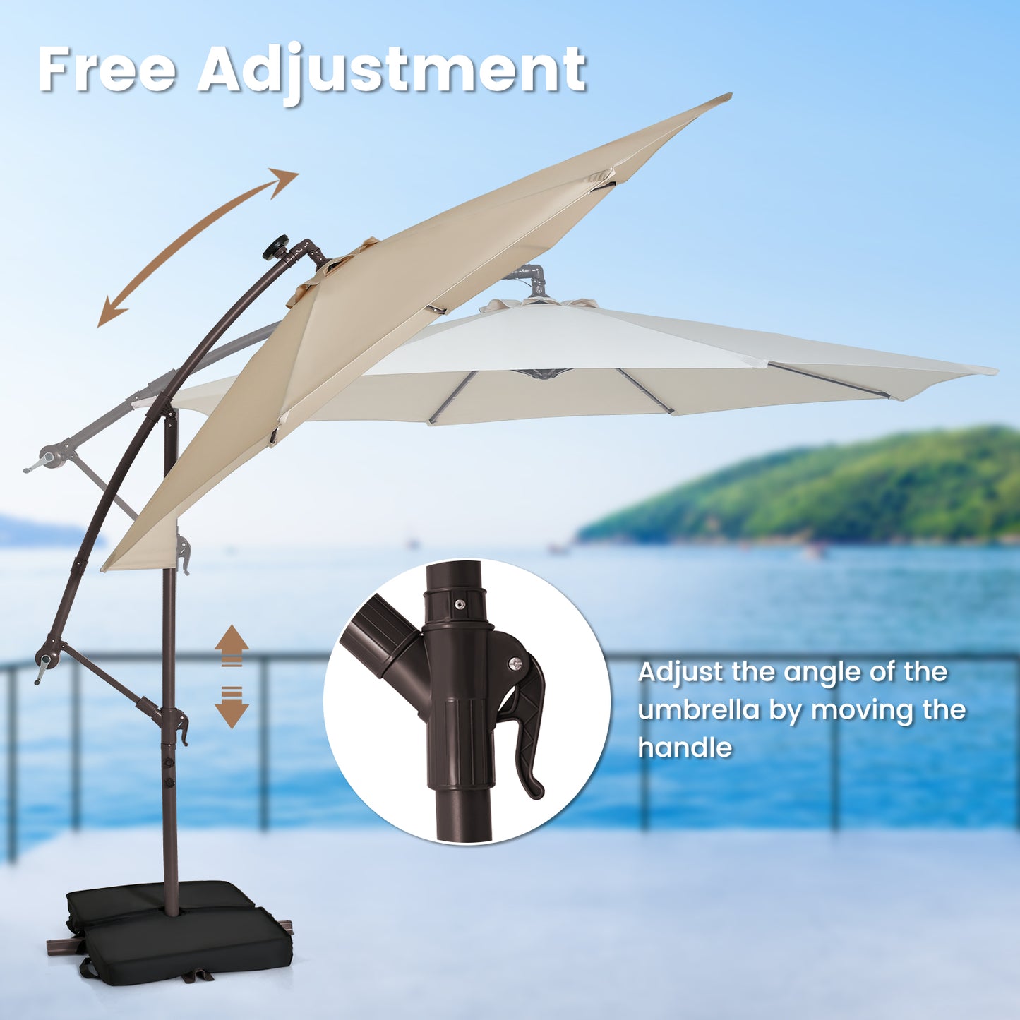 10 Feet Cantilever Umbrella with 32 LED Lights and Solar Panel Batteries-Beige Kids Crystal