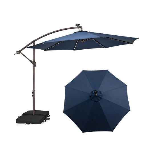 10 Feet Cantilever Umbrella with 32 LED Lights and Solar Panel Batteries-Navy Kids Crystal