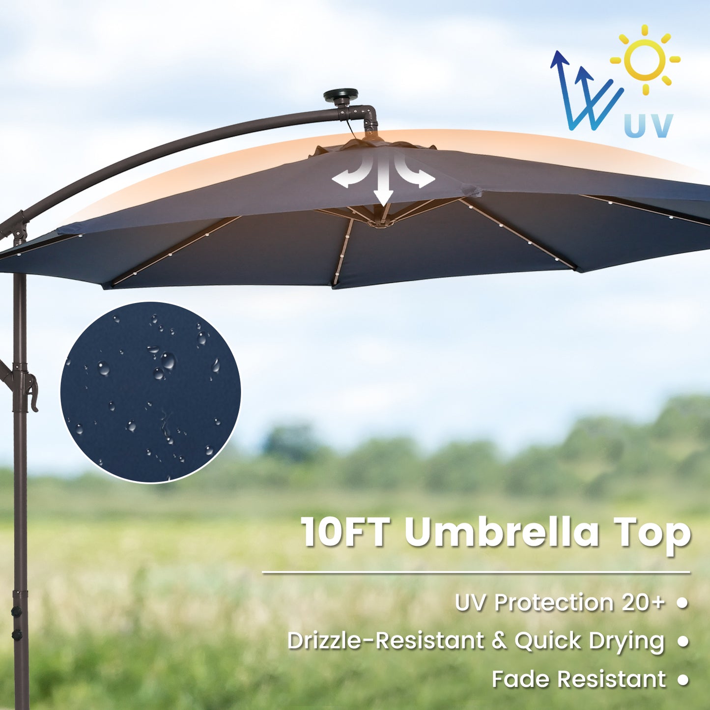 10 Feet Cantilever Umbrella with 32 LED Lights and Solar Panel Batteries-Navy Kids Crystal