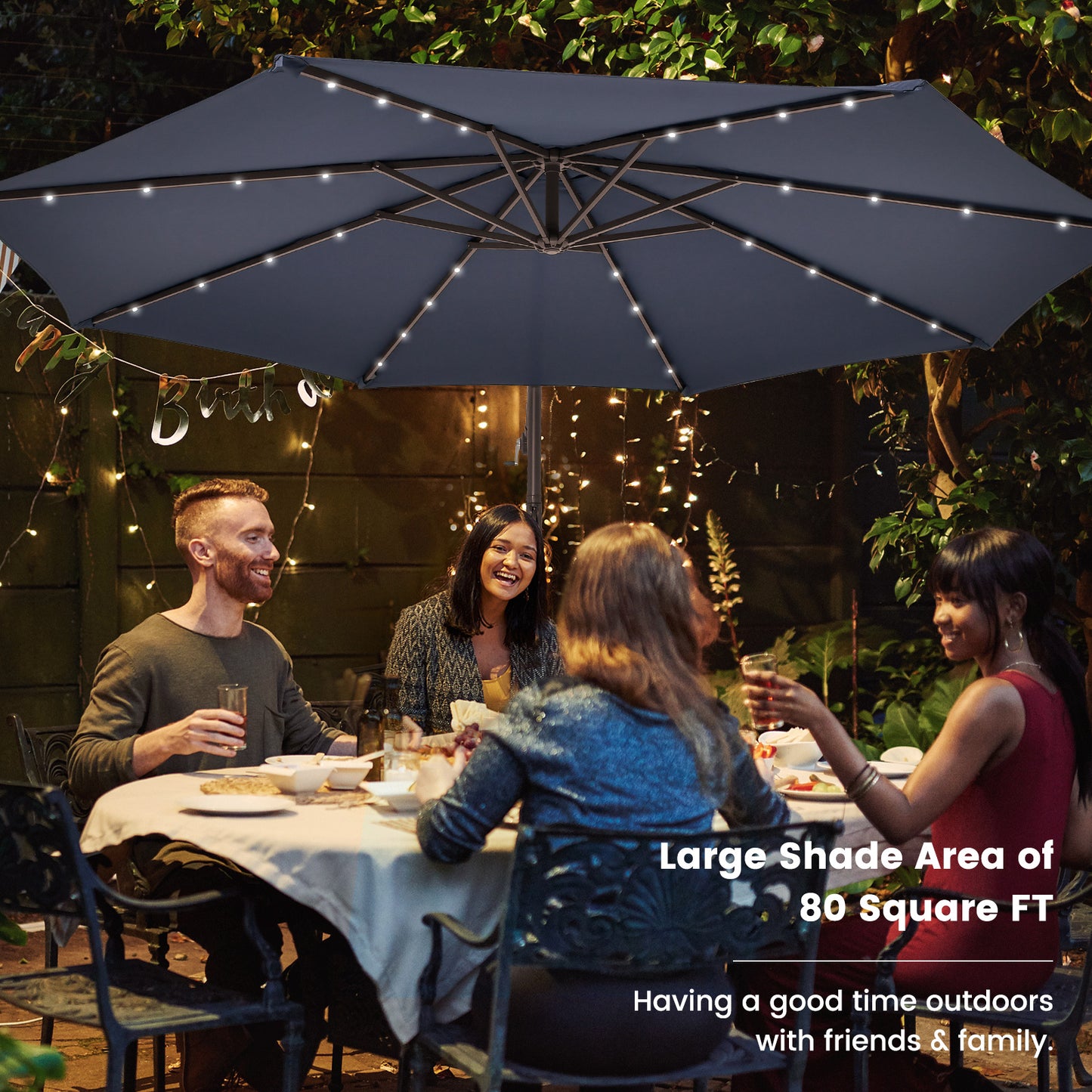 10 Feet Cantilever Umbrella with 32 LED Lights and Solar Panel Batteries-Navy Kids Crystal