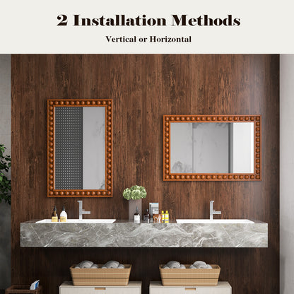 24 x 36 Inches Rustic Wall Mirror with Solid Wood Frame for Living Room Bedroom-Brown