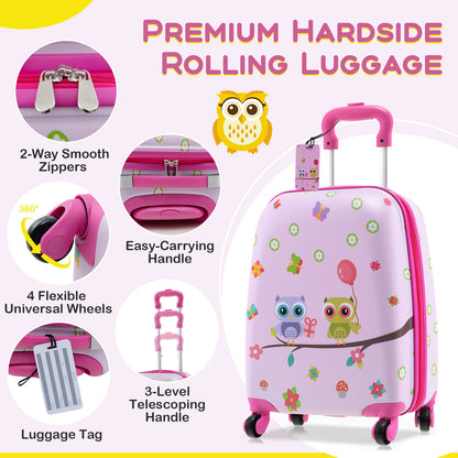 5 Piece Kids Luggage Set with Backpack Neck Pillow Name Tag Lunch Bag-Pink