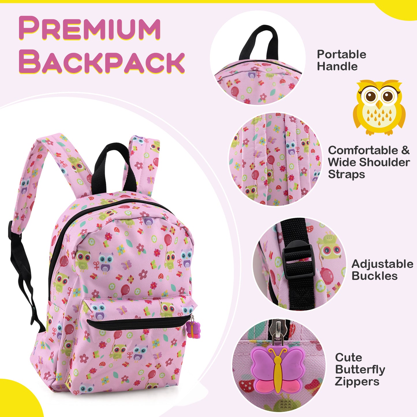 5 Piece Kids Luggage Set with Backpack Neck Pillow Name Tag Lunch Bag-Pink Kids Crystal