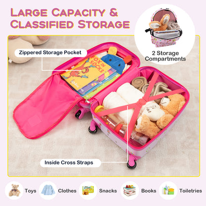 5 Piece Kids Luggage Set with Backpack Neck Pillow Name Tag Lunch Bag-Pink