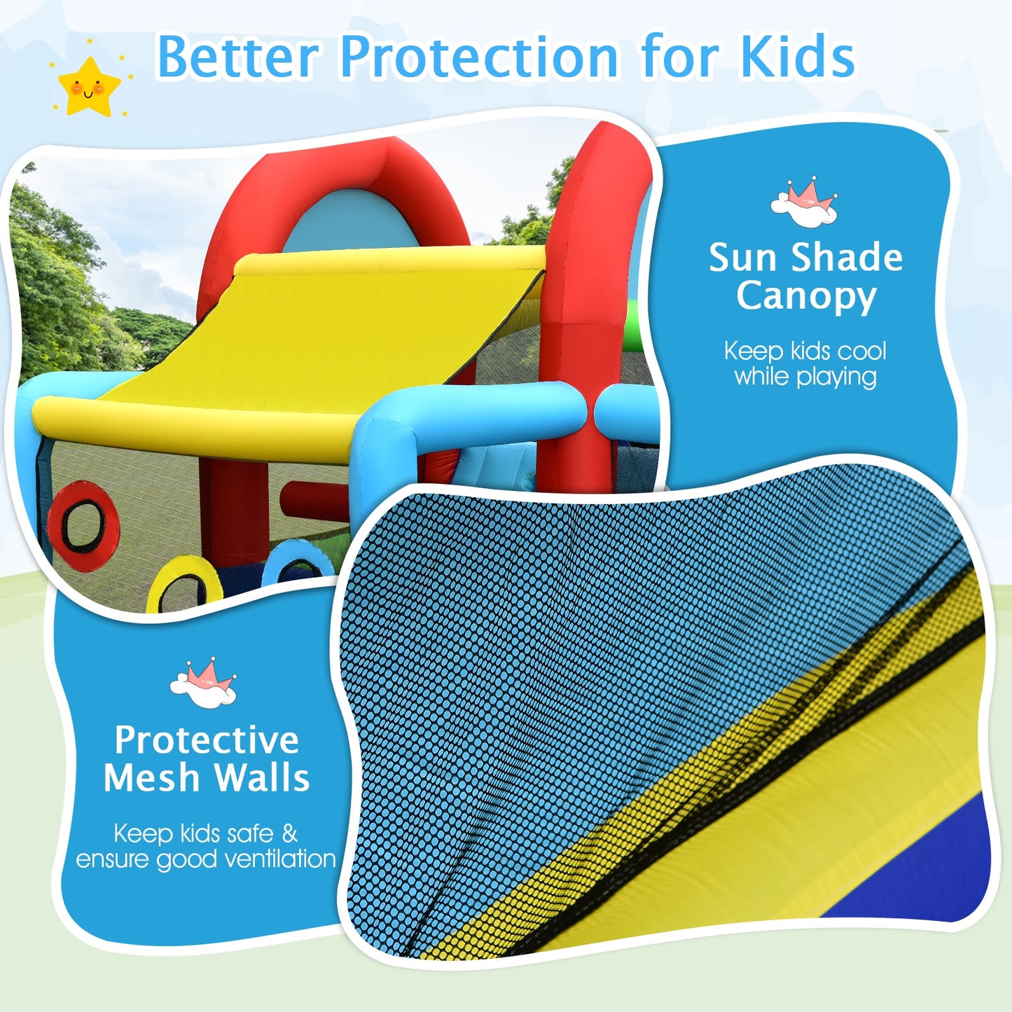Inflatable Jumping Castle Bounce House with Dual Slides without Blower Kids Crystal