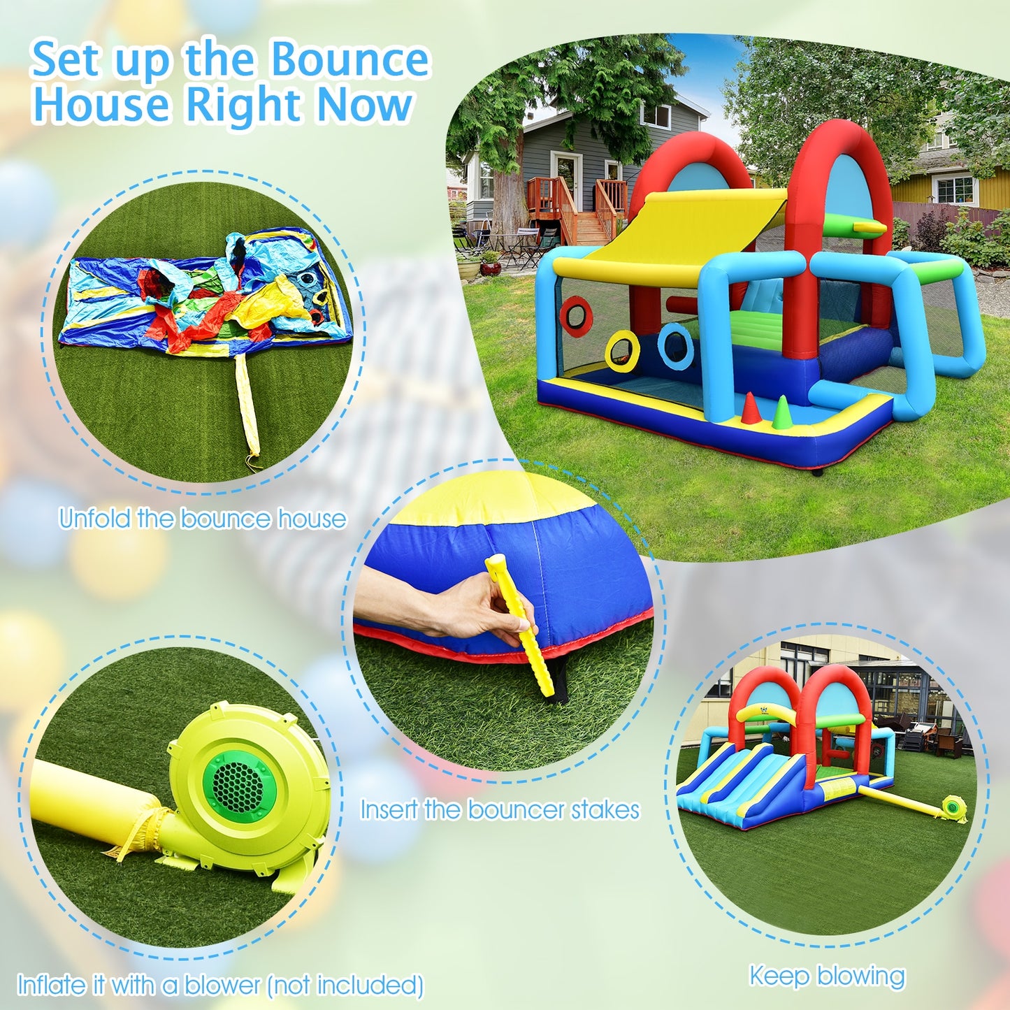Inflatable Jumping Castle Bounce House with Dual Slides without Blower Kids Crystal
