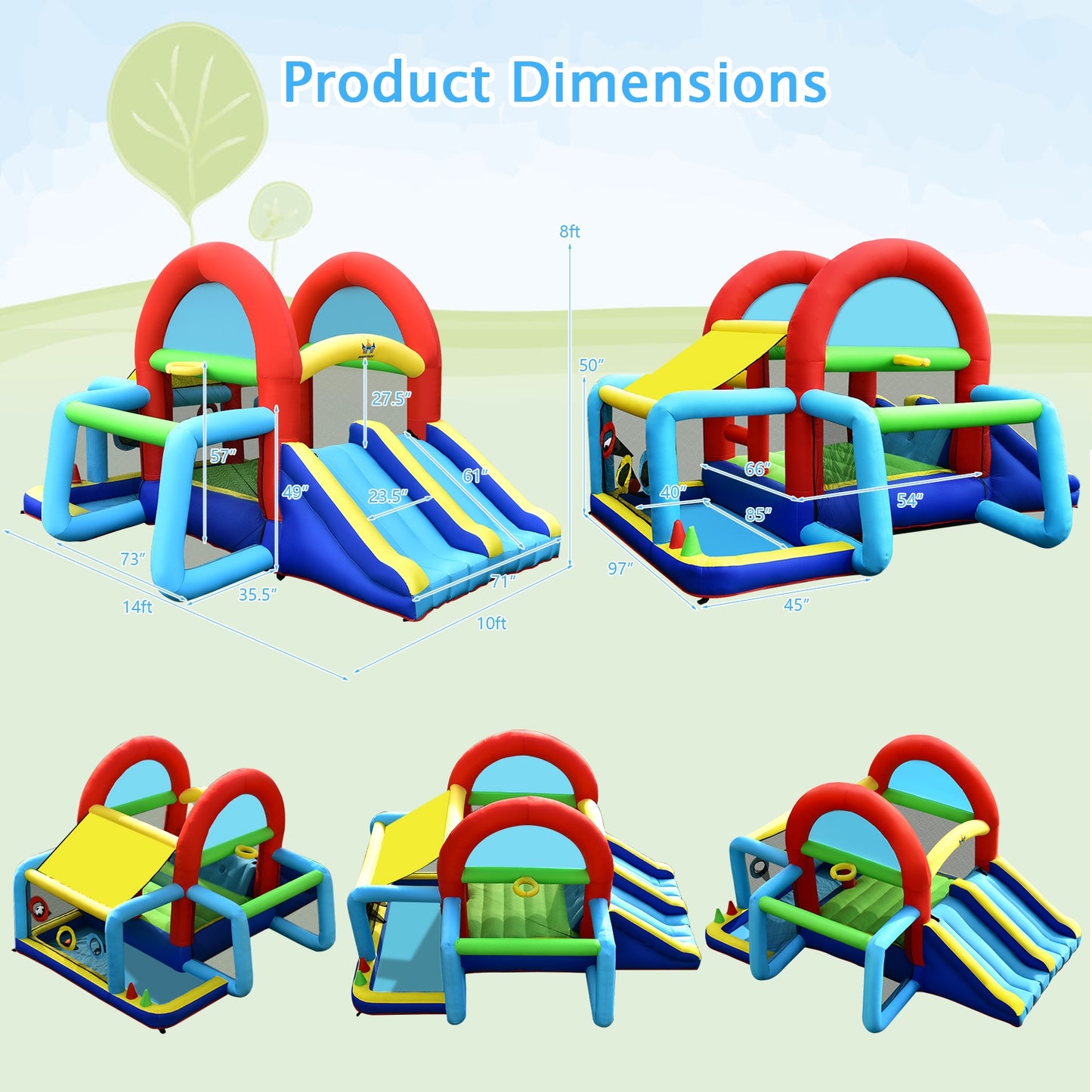 Inflatable Jumping Castle Bounce House with Dual Slides without Blower Kids Crystal