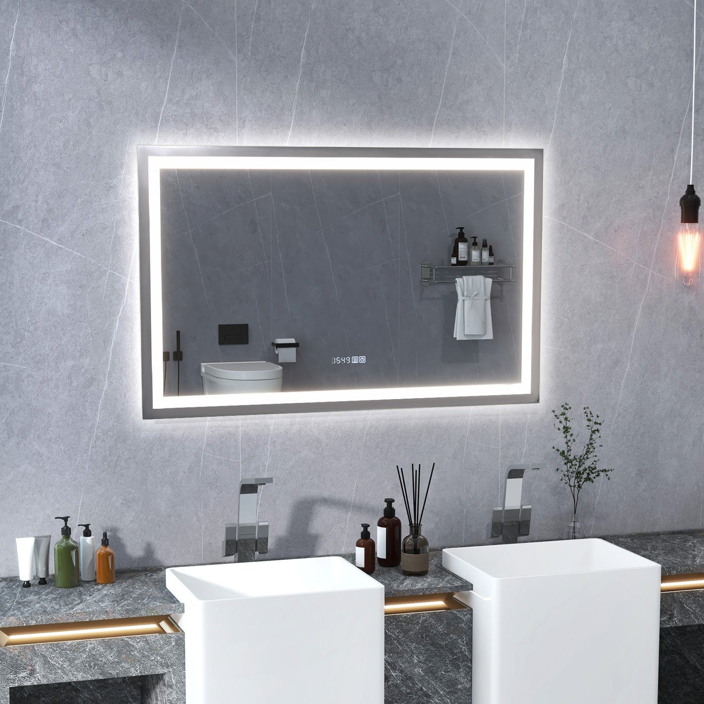 LED Bathroom Mirror Wall Mounted Rectangle Mirror with 3-Color Dimmable Lights-L Kids Crystal