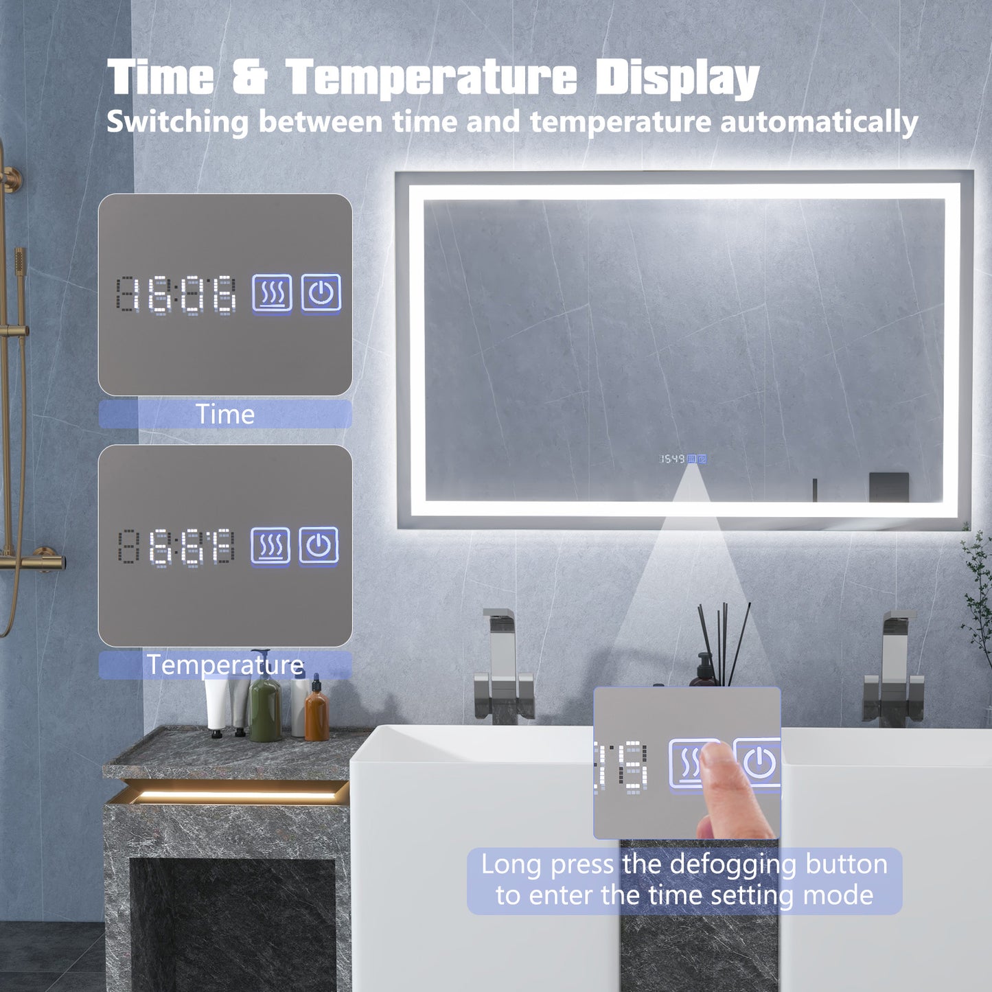 LED Bathroom Mirror Wall Mounted Rectangle Mirror with 3-Color Dimmable Lights-L Kids Crystal