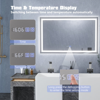 LED Bathroom Mirror Wall Mounted Rectangle Mirror with 3-Color Dimmable Lights-L