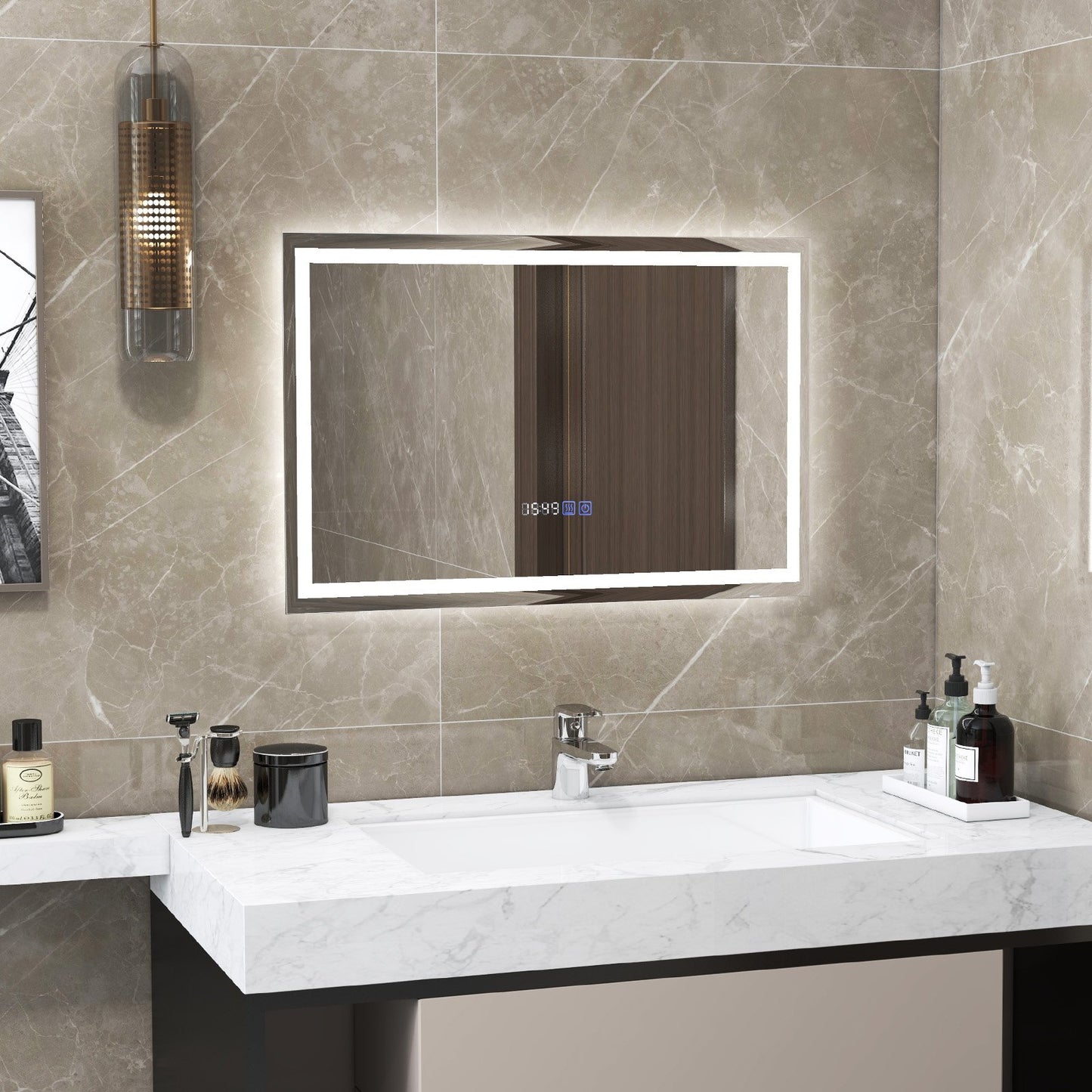 LED Bathroom Mirror Wall Mounted Rectangle Mirror with 3-Color Dimmable Lights-S Kids Crystal