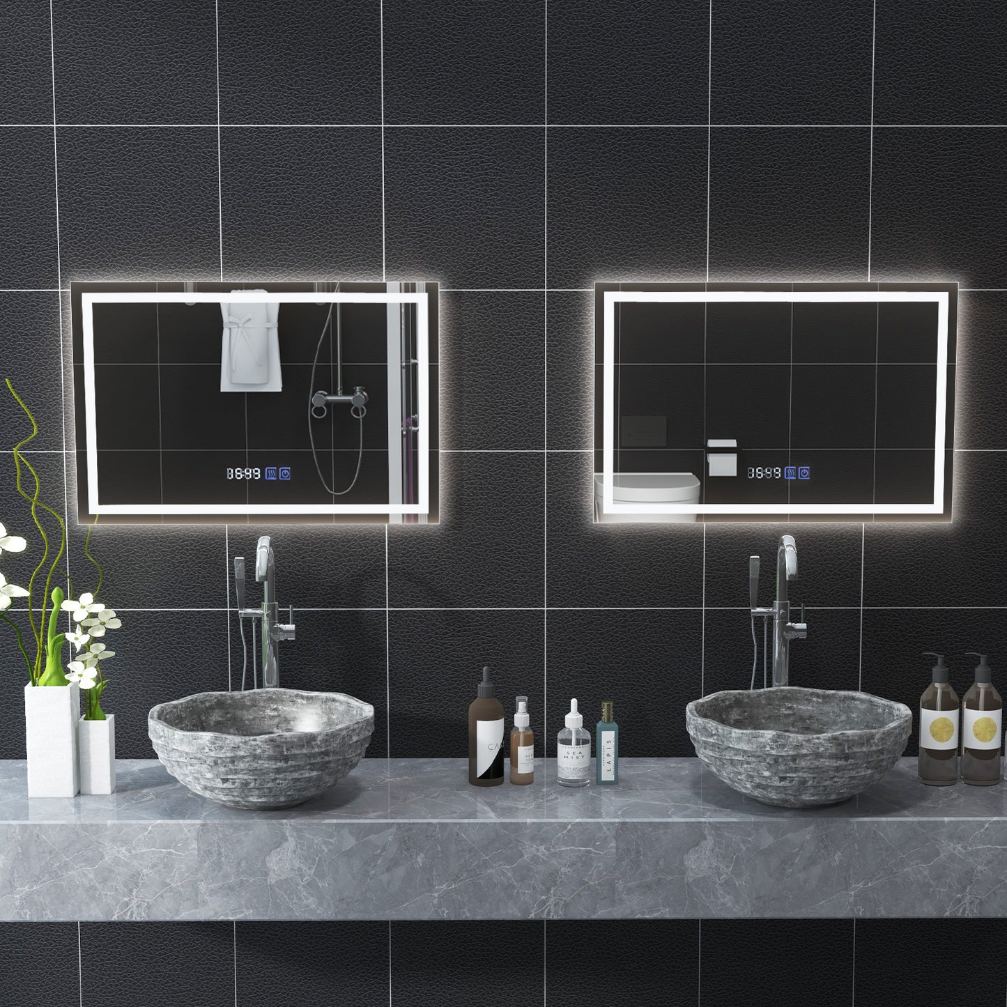 LED Bathroom Mirror Wall Mounted Rectangle Mirror with 3-Color Dimmable Lights-S Kids Crystal