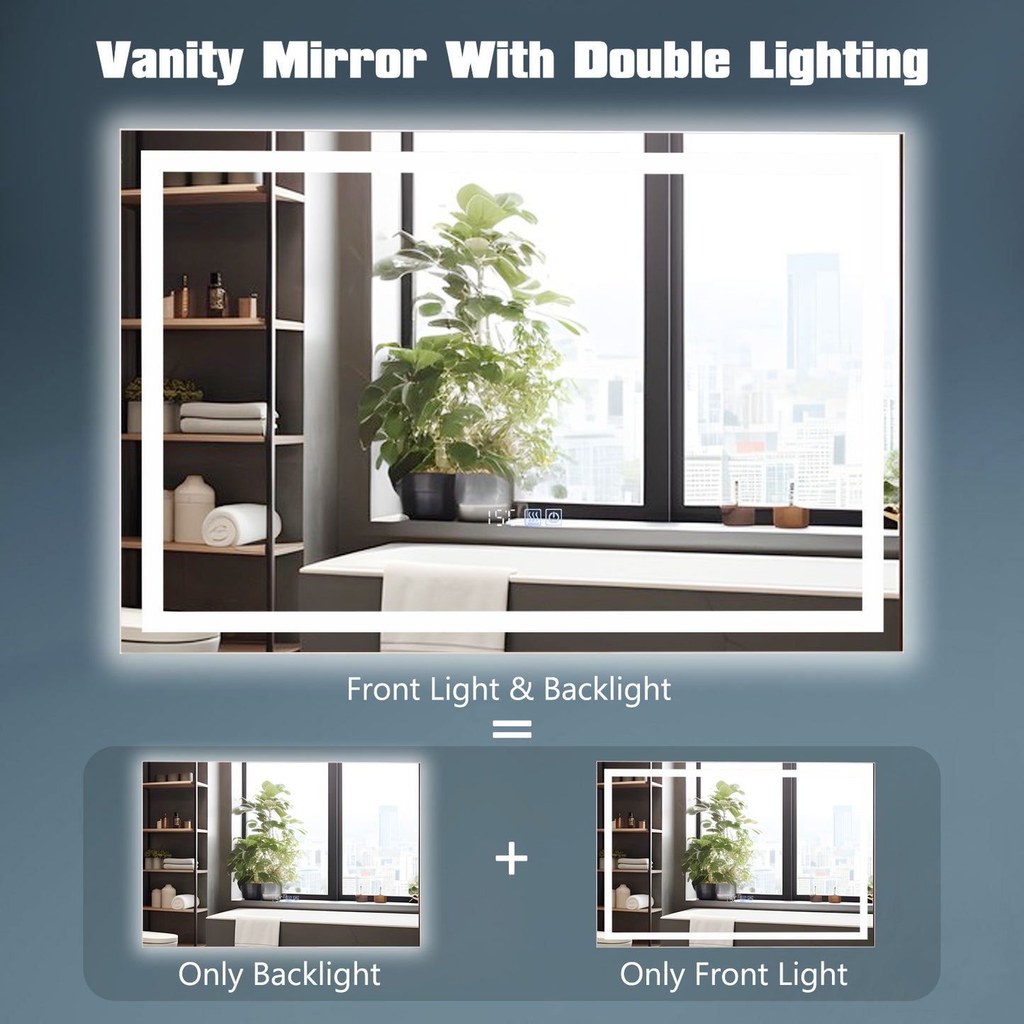 LED Bathroom Mirror Wall Mounted Rectangle Mirror with 3-Color Dimmable Lights-S Kids Crystal