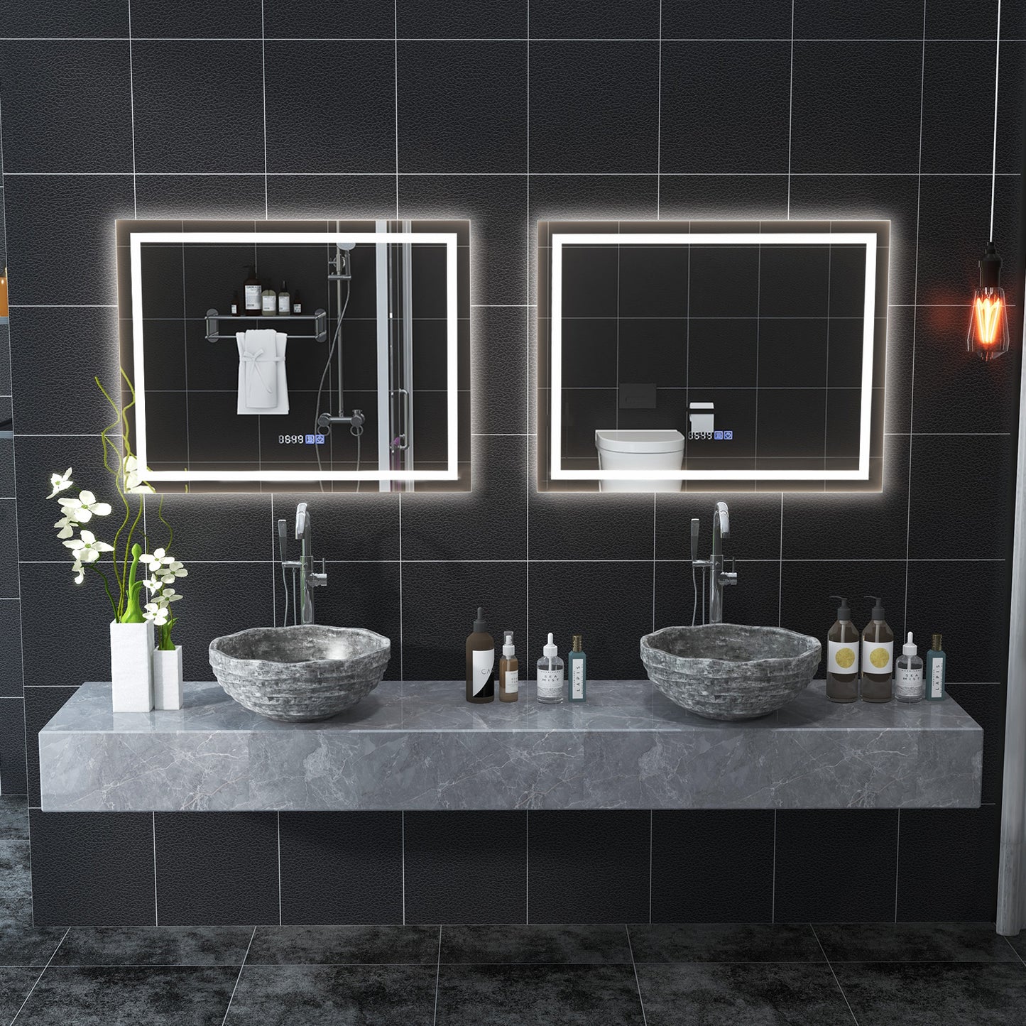 LED Bathroom Mirror Wall Mounted Rectangle Mirror with 3-Color Dimmable Lights-M Kids Crystal
