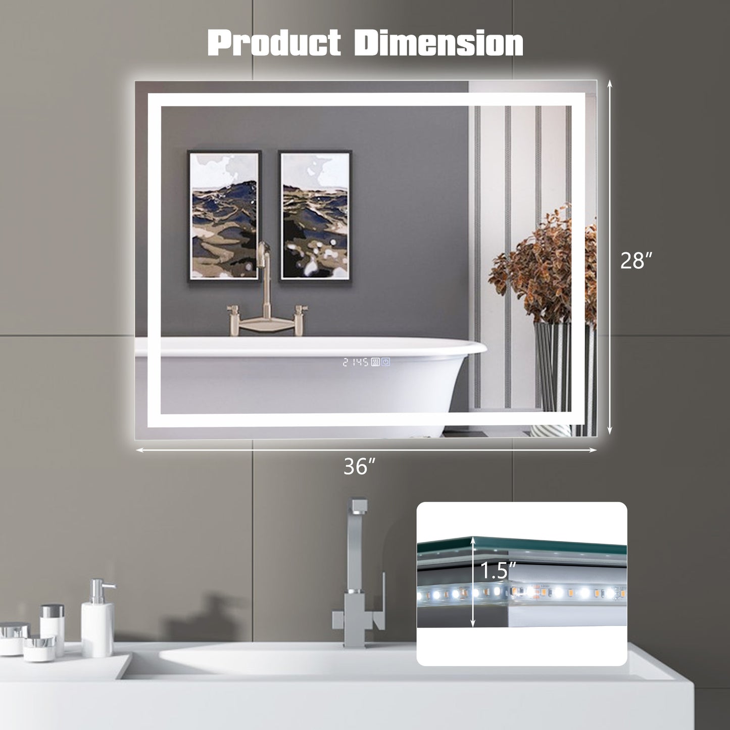 LED Bathroom Mirror Wall Mounted Rectangle Mirror with 3-Color Dimmable Lights-M Kids Crystal