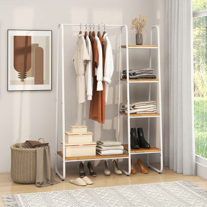 Clothes Rack Free Standing Storage Tower with Metal Frame-Natural