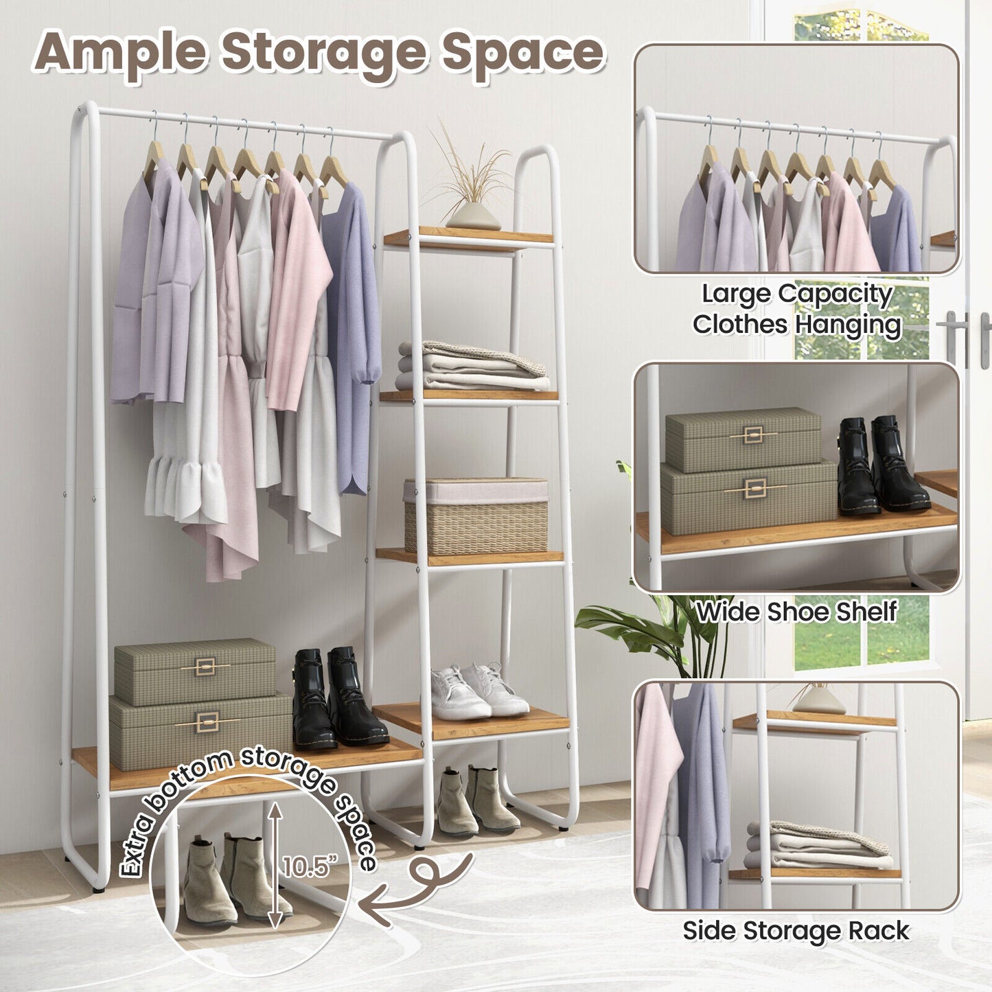 Clothes Rack Free Standing Storage Tower with Metal Frame-Natural Kids Crystal