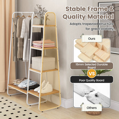 Clothes Rack Free Standing Storage Tower with Metal Frame-Natural