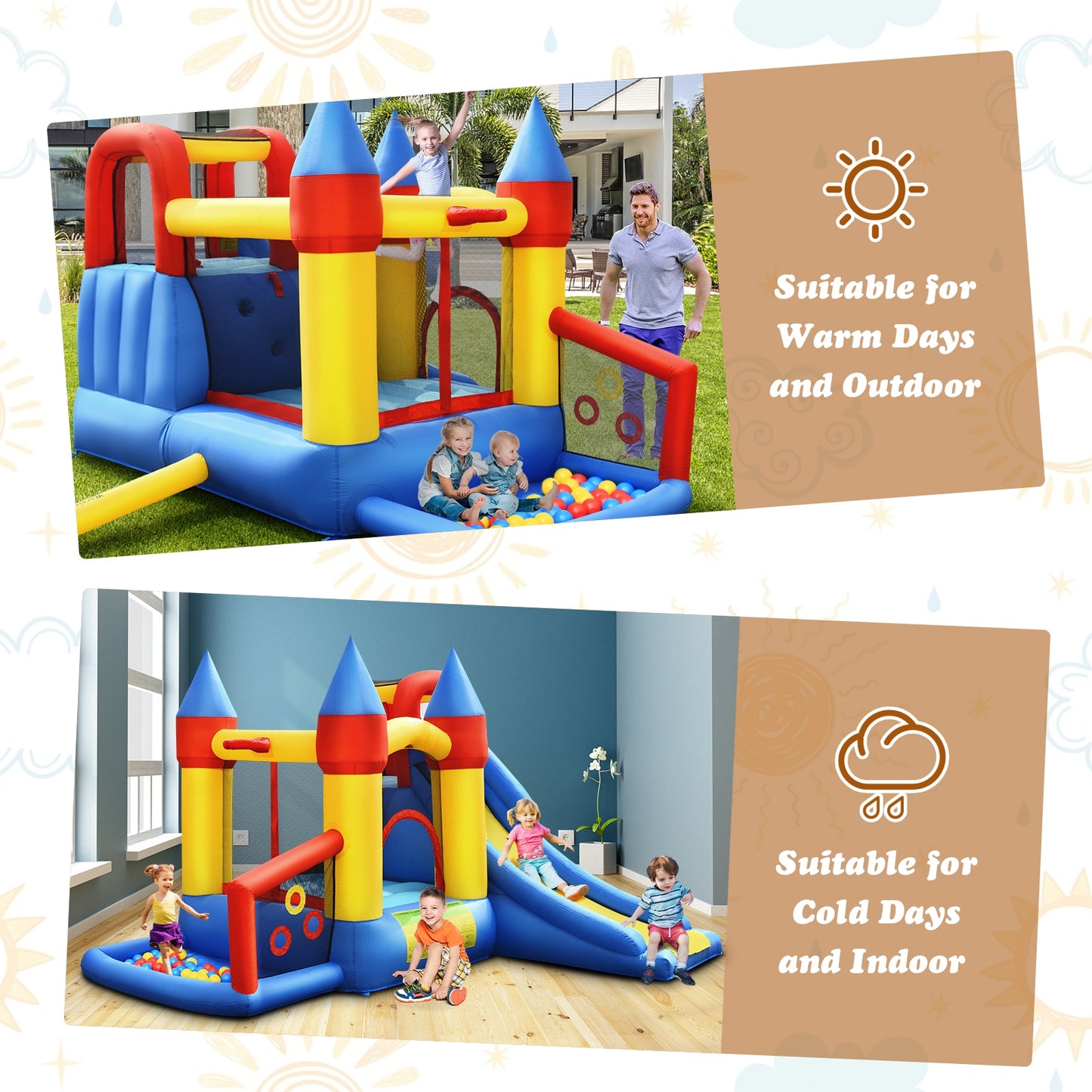 Inflatable Bounce House with Basketball Rim and 780W Blower Kids Crystal
