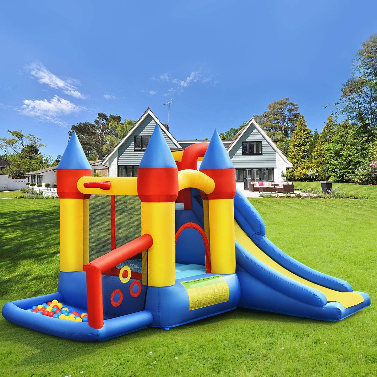 Inflatable Bounce House with Basketball Rim and 780W Blower Kids Crystal