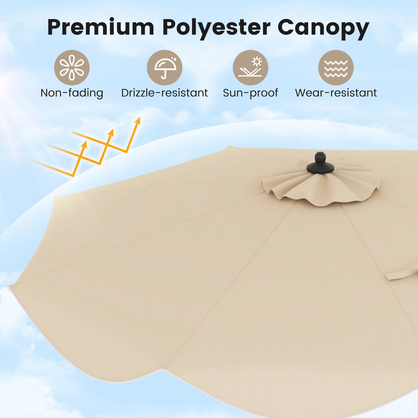 9 FT Patio Umbrella with Crank Handle and Push Button Tilt-Beige Kids Crystal