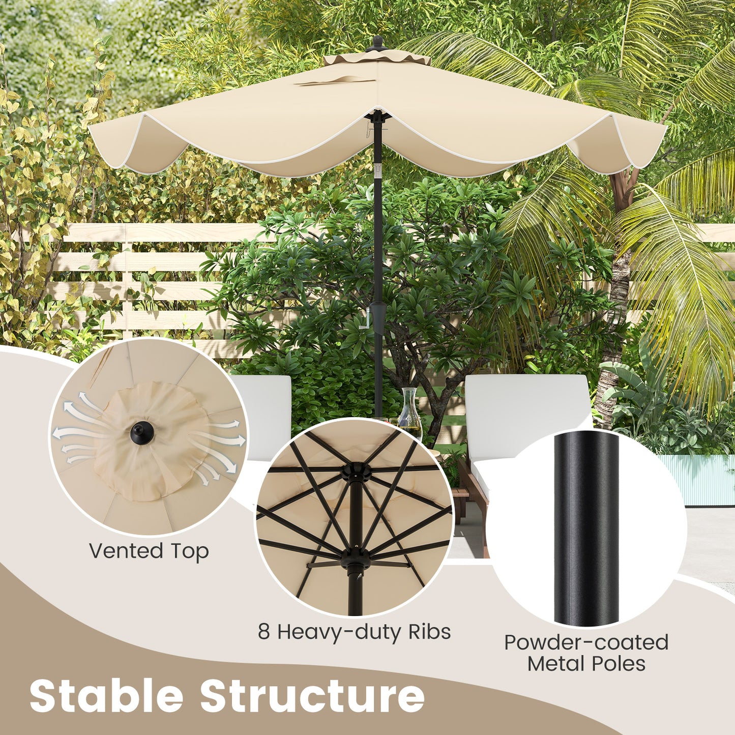 9 FT Patio Umbrella with Crank Handle and Push Button Tilt-Beige Kids Crystal