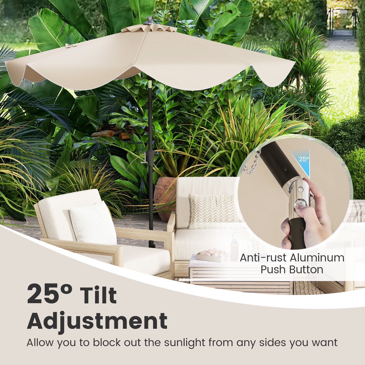 9 FT Patio Umbrella with Crank Handle and Push Button Tilt-Beige Kids Crystal