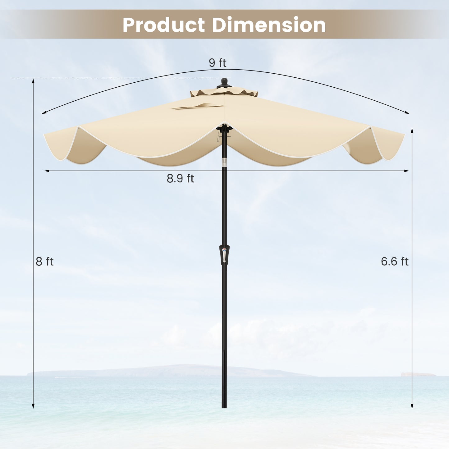 9 FT Patio Umbrella with Crank Handle and Push Button Tilt-Beige Kids Crystal