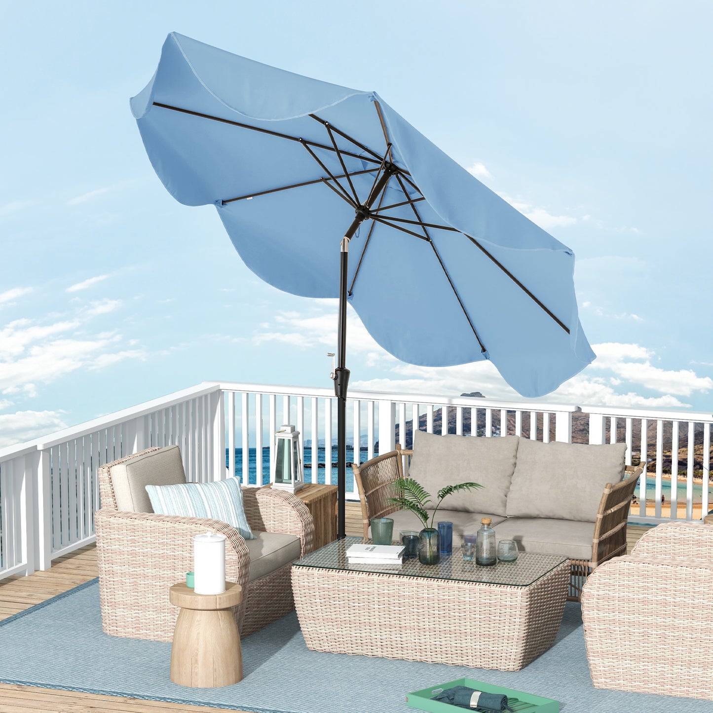 9 FT Patio Umbrella with Crank Handle and Push Button Tilt-Navy Kids Crystal