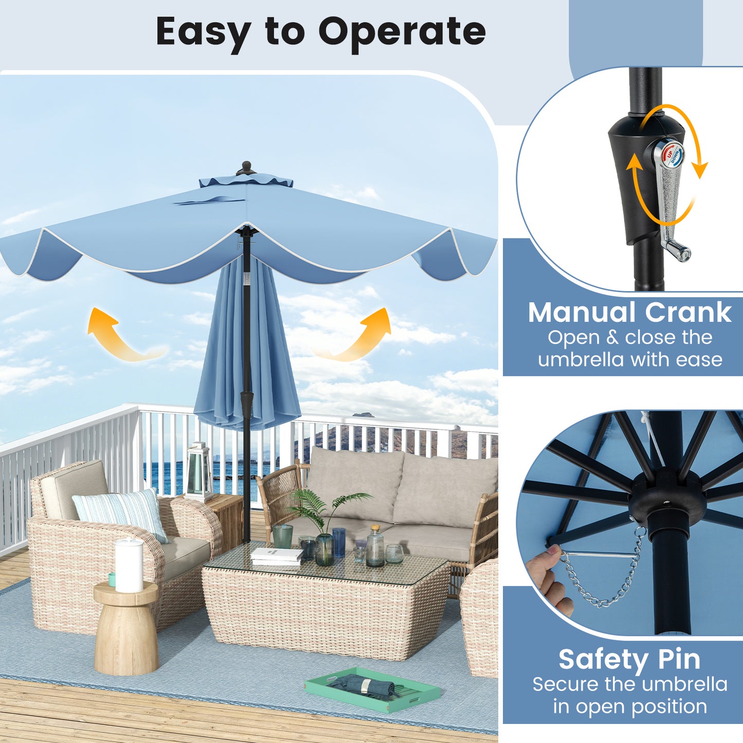 9 FT Patio Umbrella with Crank Handle and Push Button Tilt-Navy Kids Crystal