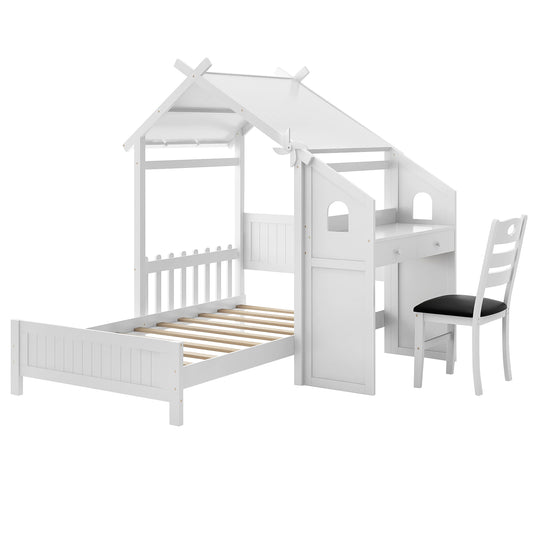 Twin House Bed with with 2 Drawers and Windmill-White Kids Crystal