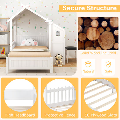 Twin House Bed with with 2 Drawers and Windmill-White