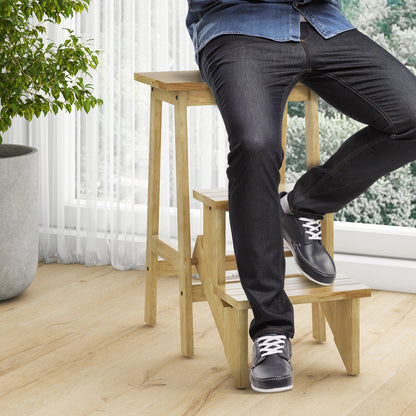 3-in-1 Rubber Wood Step Stool with Convenient Handle-Natural