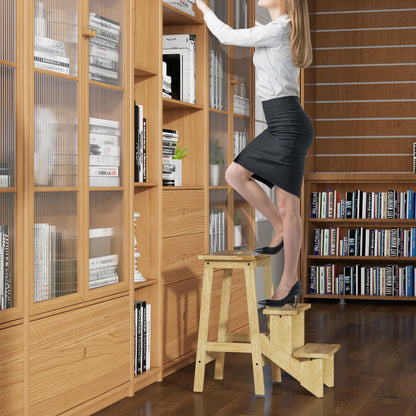 3-in-1 Rubber Wood Step Stool with Convenient Handle-Natural