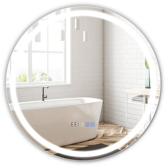 24 Inch Anti-Fog Bathroom Wall Mirror with 3-Color LED Lights and Temperature Display Kids Crystal