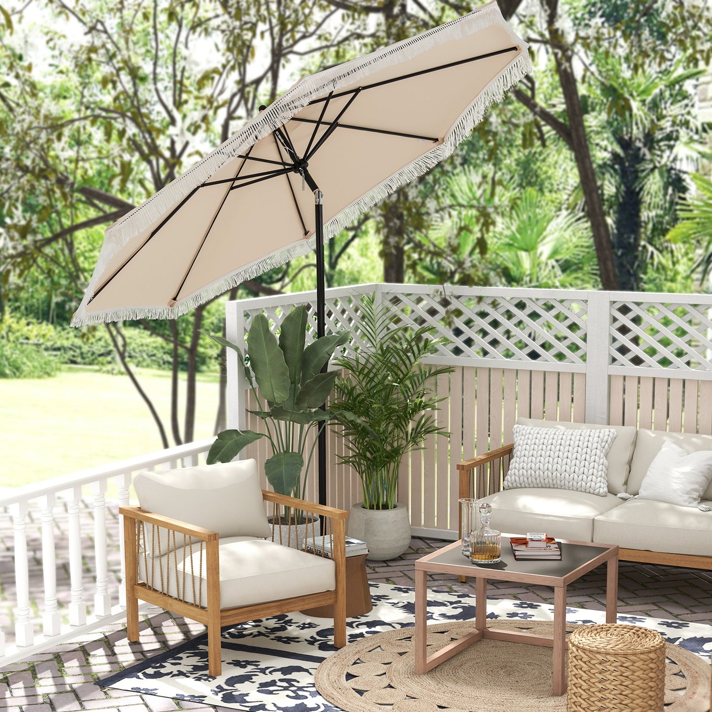 9 FT Patio Umbrella with Sun-Protective Canopy for Patio Garden Pool-Beige Kids Crystal