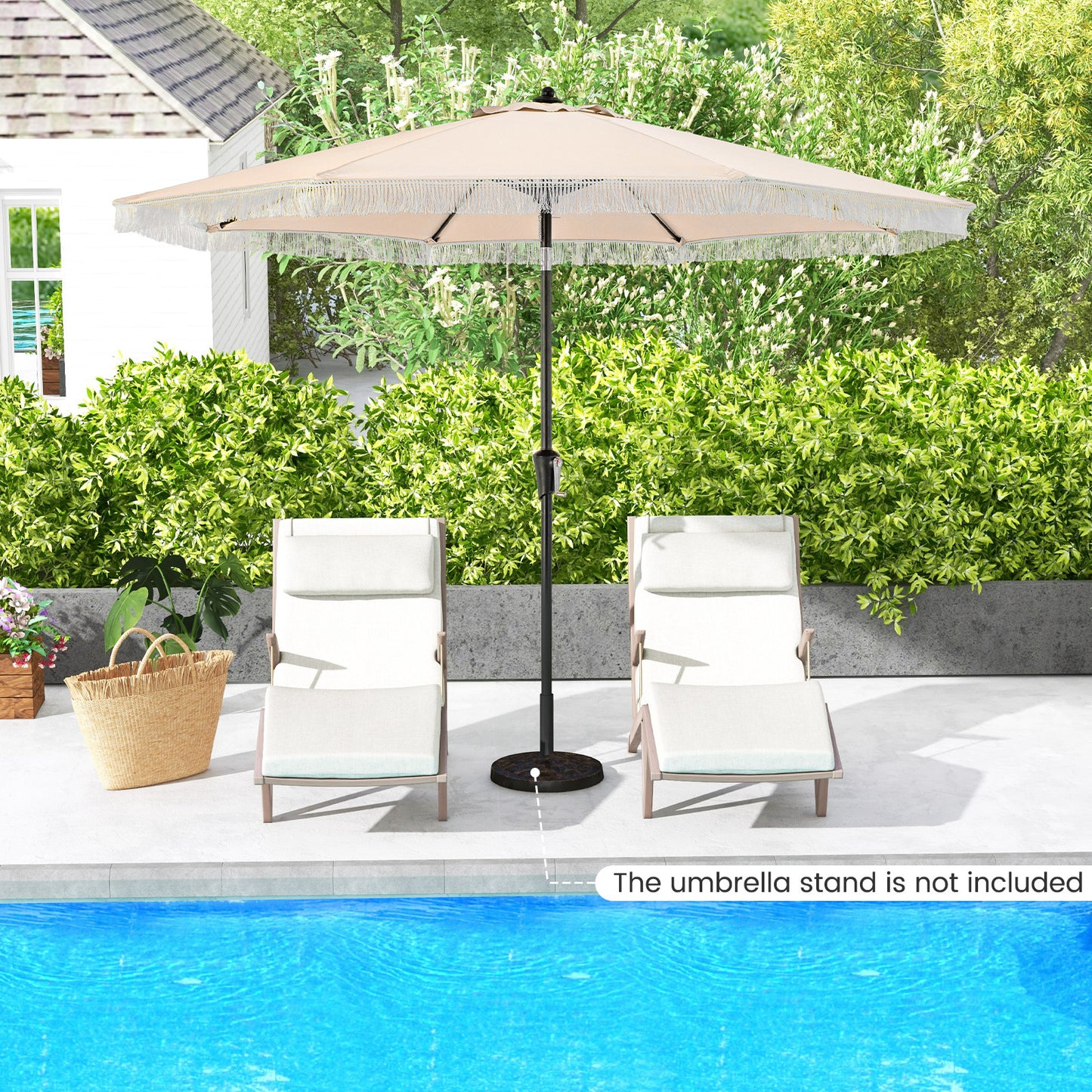 9 FT Patio Umbrella with Sun-Protective Canopy for Patio Garden Pool-Beige Kids Crystal
