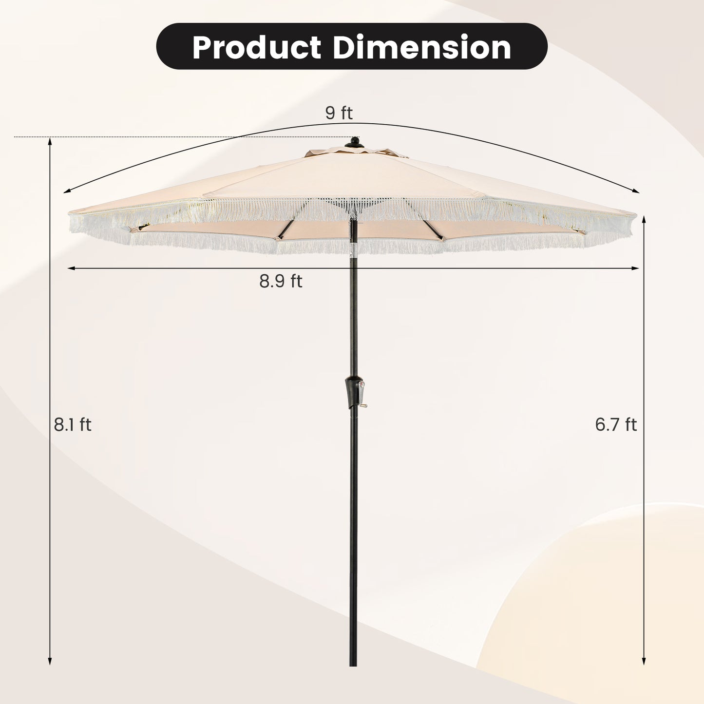9 FT Patio Umbrella with Sun-Protective Canopy for Patio Garden Pool-Beige Kids Crystal
