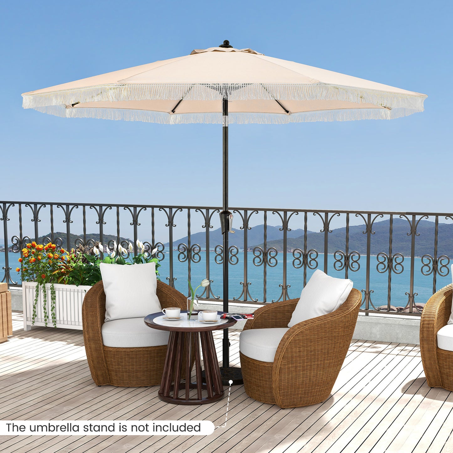 9 FT Patio Umbrella with Sun-Protective Canopy for Patio Garden Pool-Beige Kids Crystal