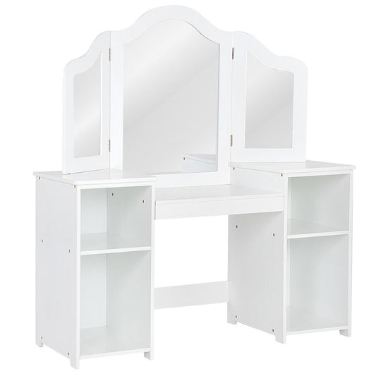 Kids Tri Folding Mirror Makeup Dressing Vanity Table Set-White Kids Crystal
