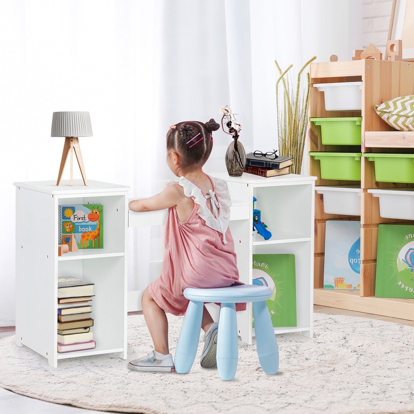 Kids Tri Folding Mirror Makeup Dressing Vanity Table Set-White Kids Crystal