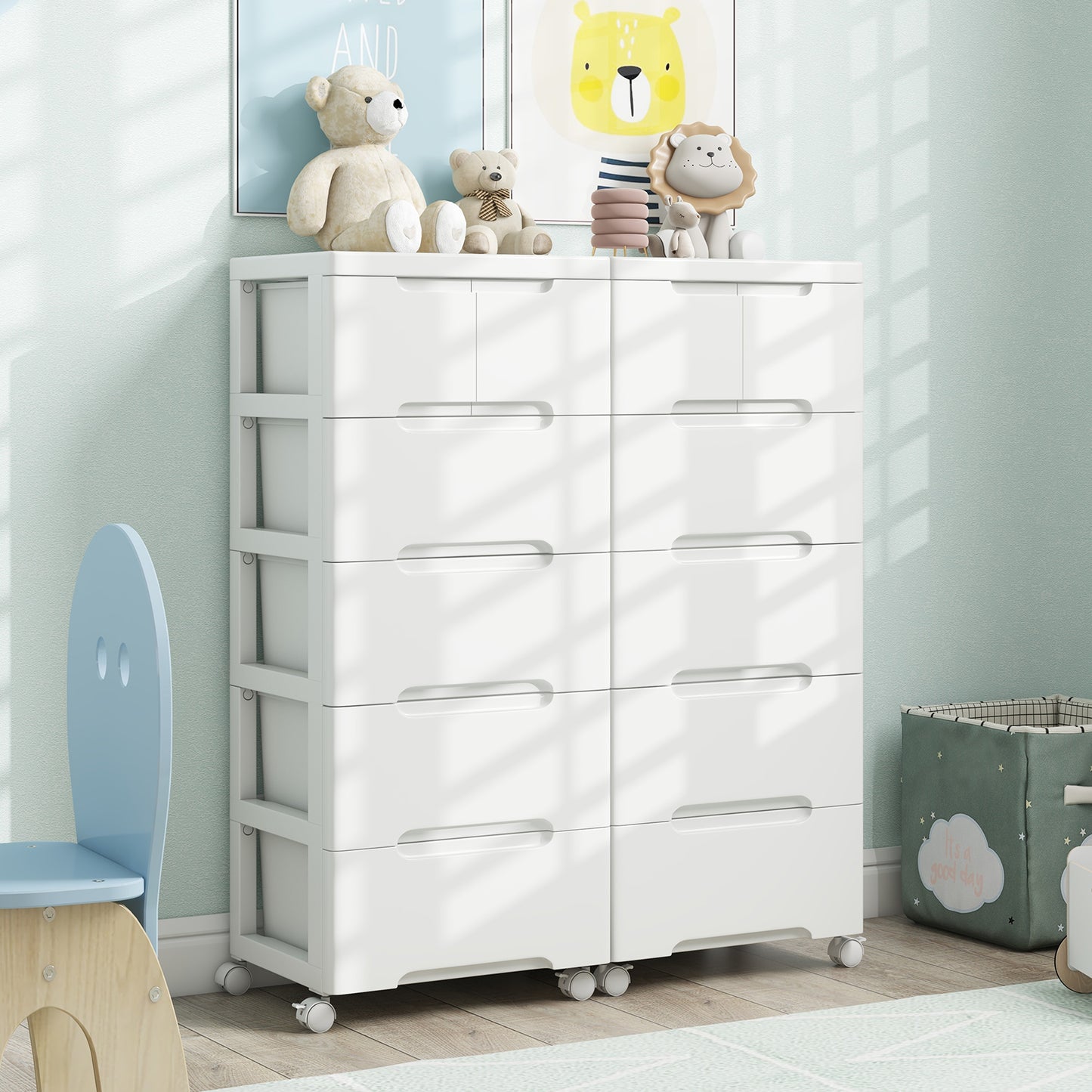 Rolling Storage Cabinet with Universal Wheels and 5/6/7 Drawers-6-Drawer Kids Crystal